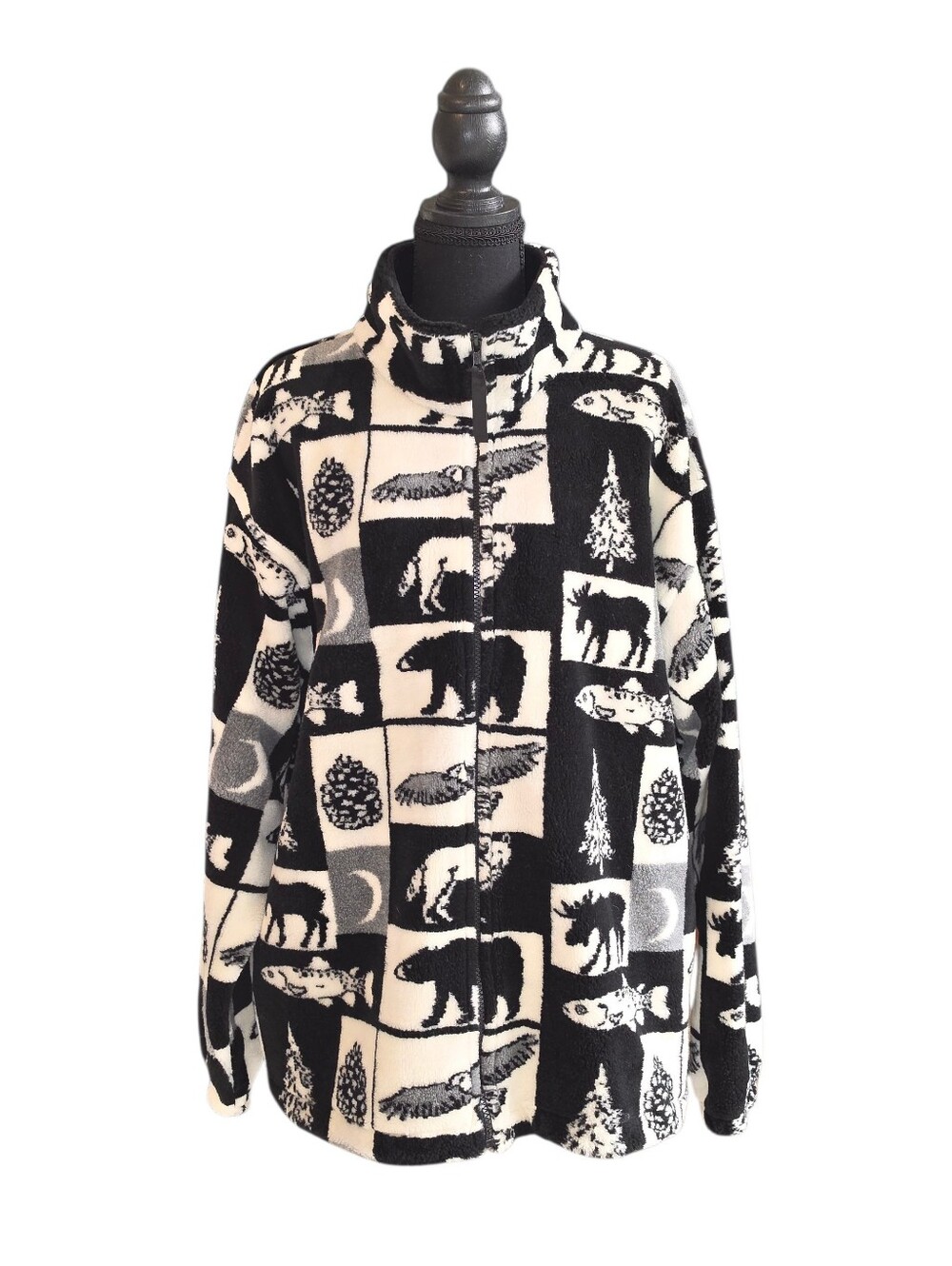 Vintage Greenfleece Full Zip Fleece Jacket Alaska Animal Print Size Large USA